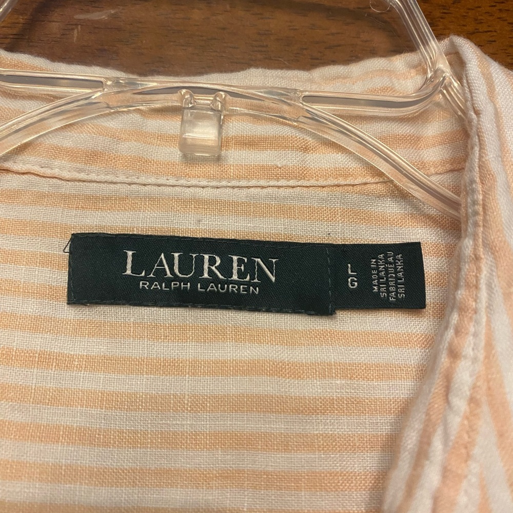Lauren Ralph Lauren Peach Striped Linen Shirt L - Picture 5 of 9